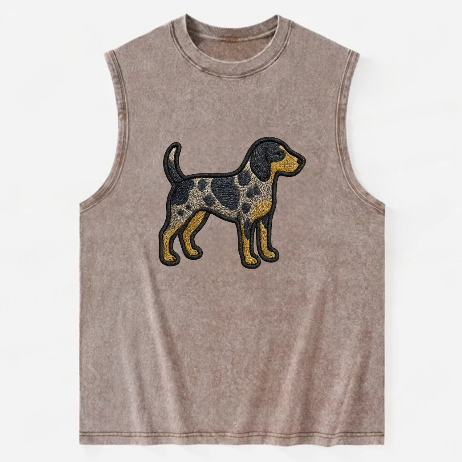 Bluetick Coonhound - Trendy spotted hound logo with prominent black border - Vintage Washed Tank - Brown