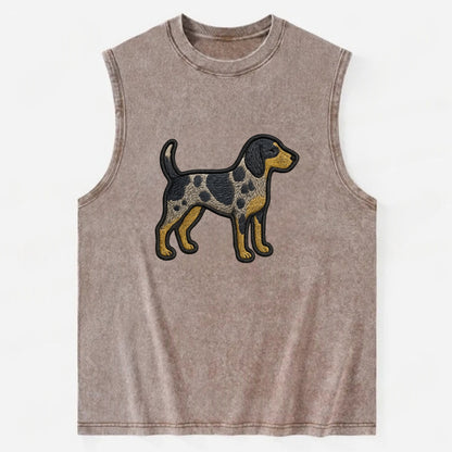 Bluetick Coonhound - Trendy spotted hound logo with prominent black border - Vintage Washed Tank - Brown