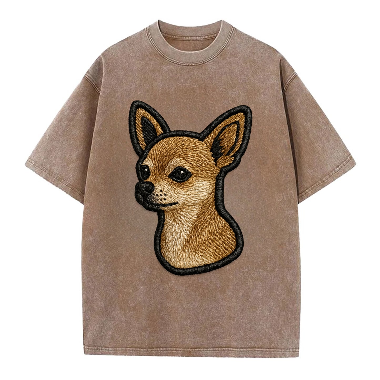 Chihuahua - Modern tiny dog logo with bo - Vintage T-shirt - Brown
