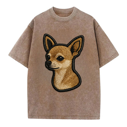 Chihuahua - Modern tiny dog logo with bo - Vintage T-shirt - Brown