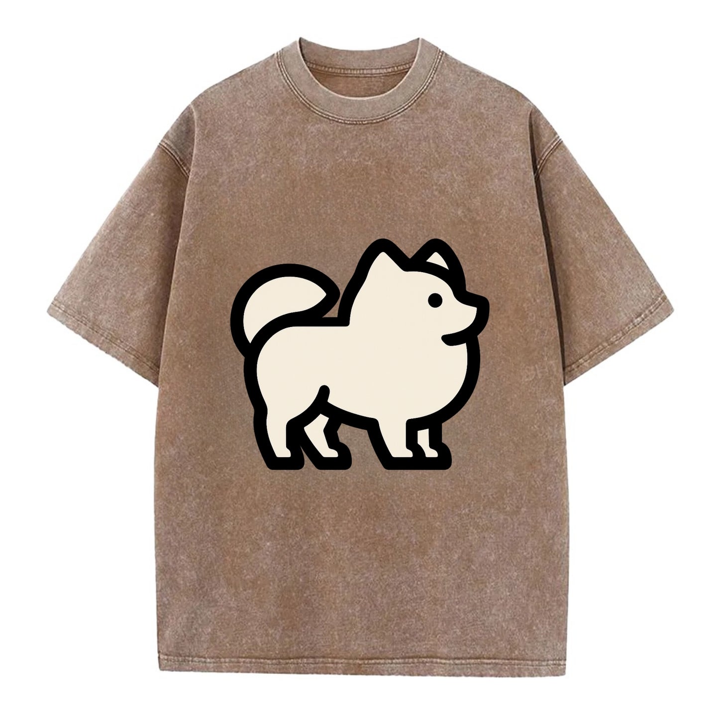 Pomeranian - Modern tiny fluffy logo wit - Vintage T-shirt - Brown