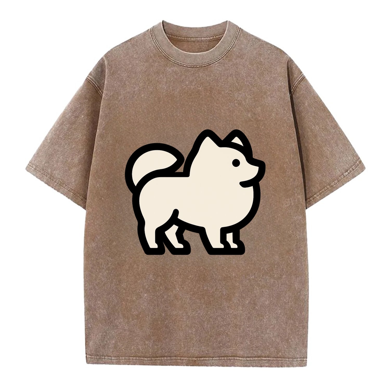 Pomeranian - Modern tiny fluffy logo wit - Vintage T-shirt - Brown