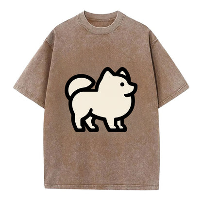 Pomeranian - Modern tiny fluffy logo wit - Vintage T-shirt - Brown