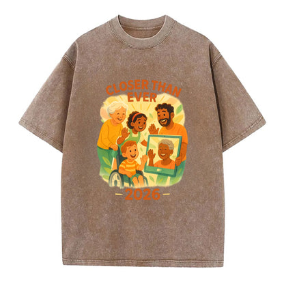 Technology bringing distant families together - "Closer Than Ever" - connection - Vintage T-shirt - Brown