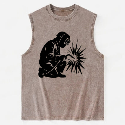 Welder sparks flying dramatically - Vintage Washed Tank - Brown