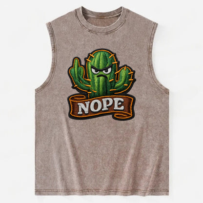 NOPE CACTUS - cactus with attitude in green , prickly personality - Vintage Washed Tank - Brown
