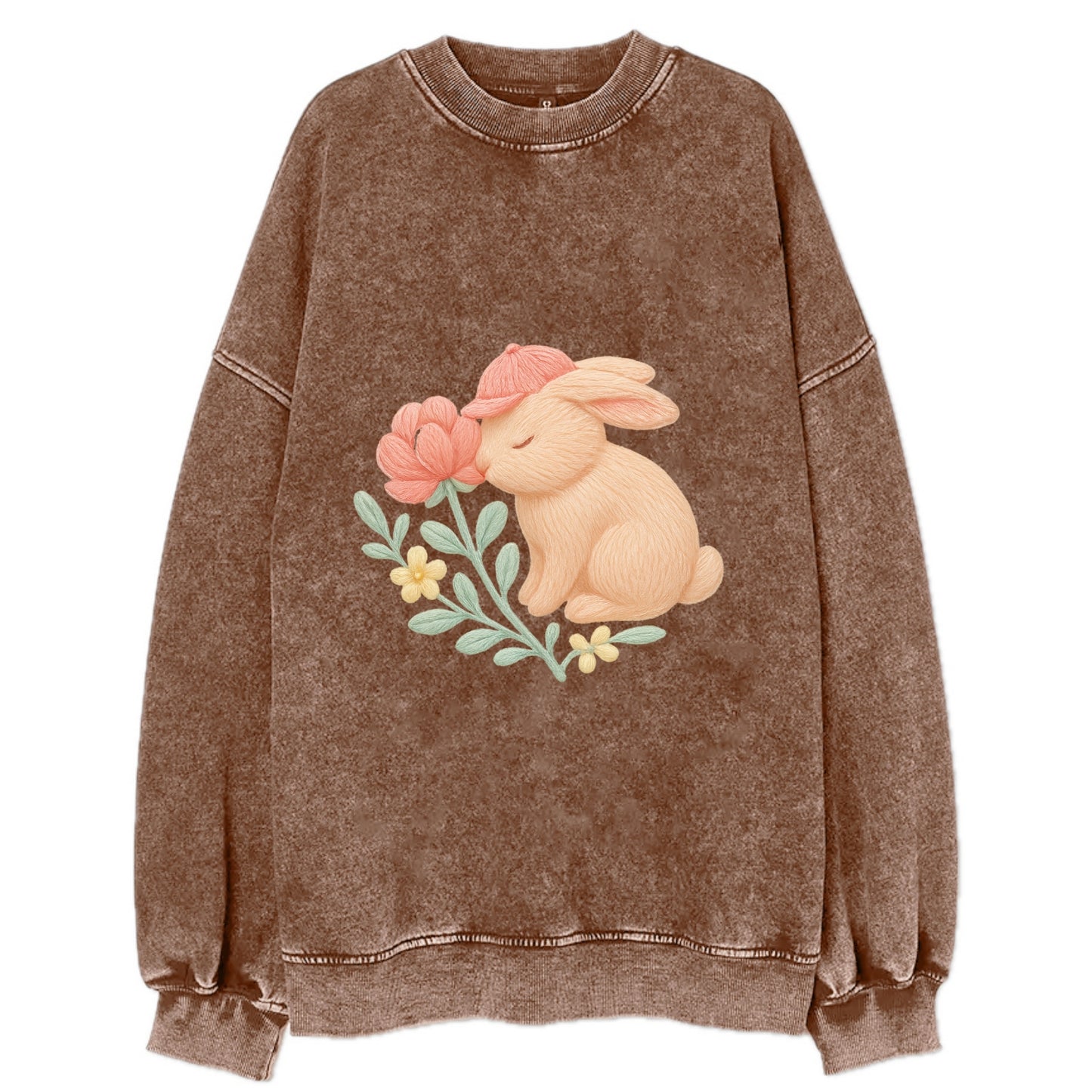 Peach Bunny - Vintage Sweatshirt - Brown