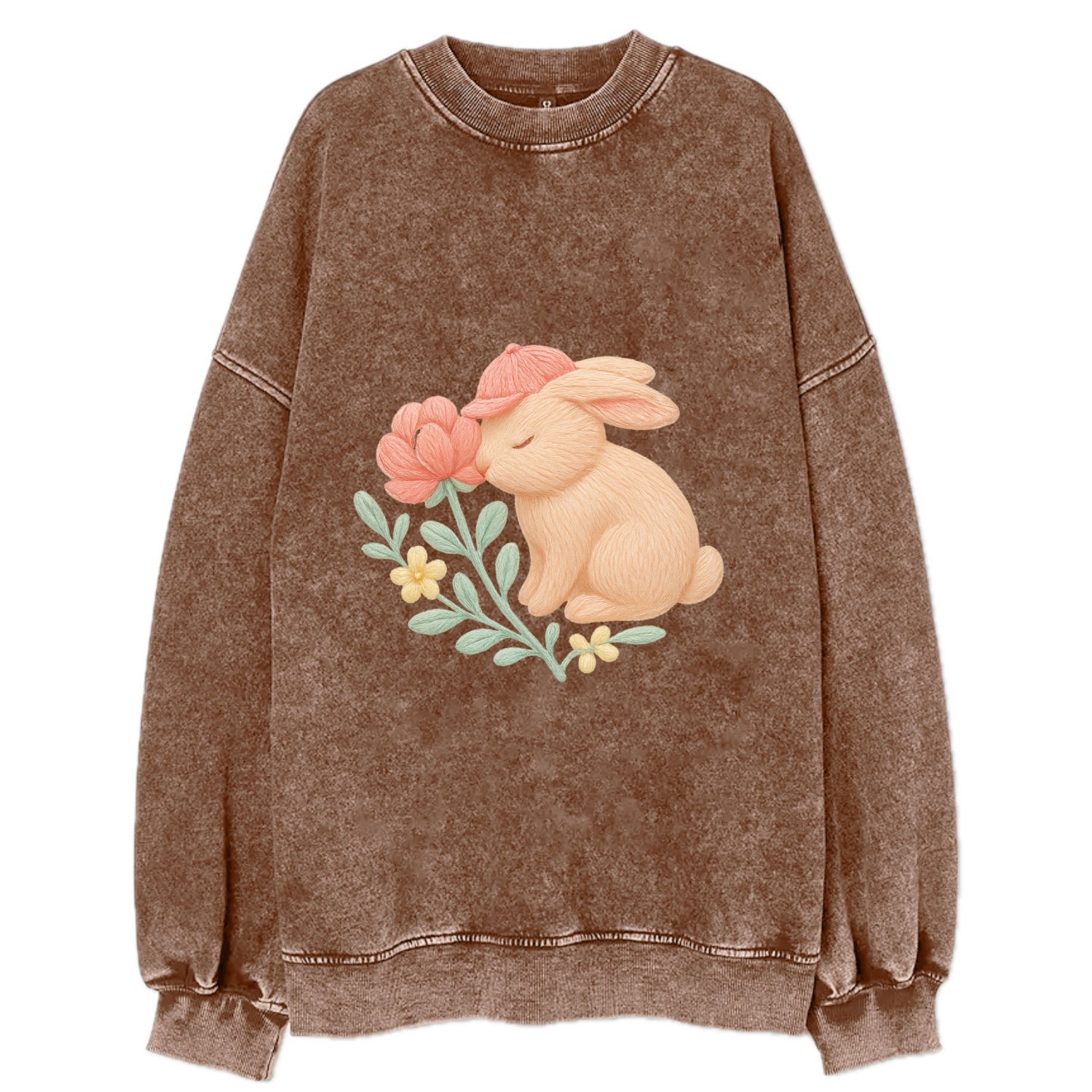 Peach Bunny - Vintage Sweatshirt - Brown