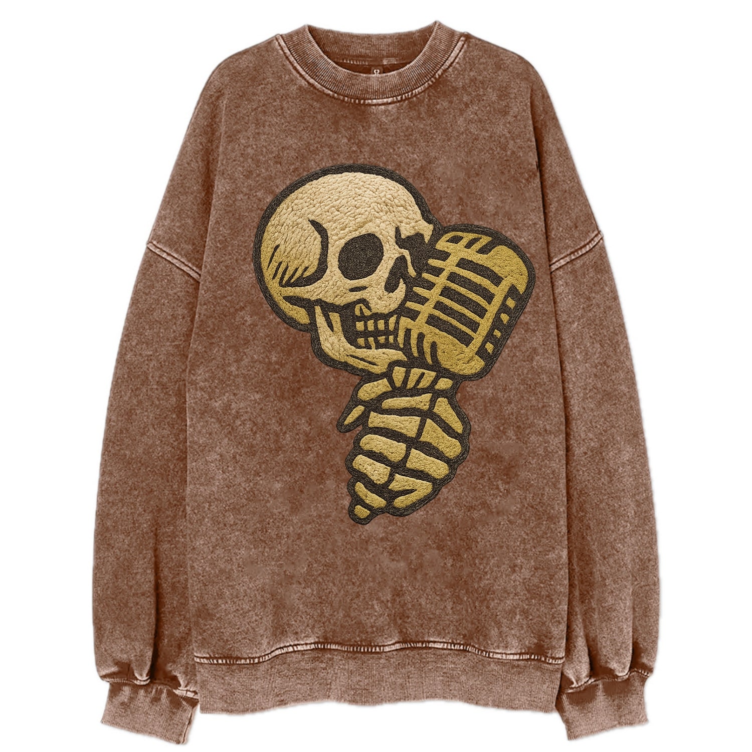Skull Microphone  - Vintage Sweatshirt - Brown