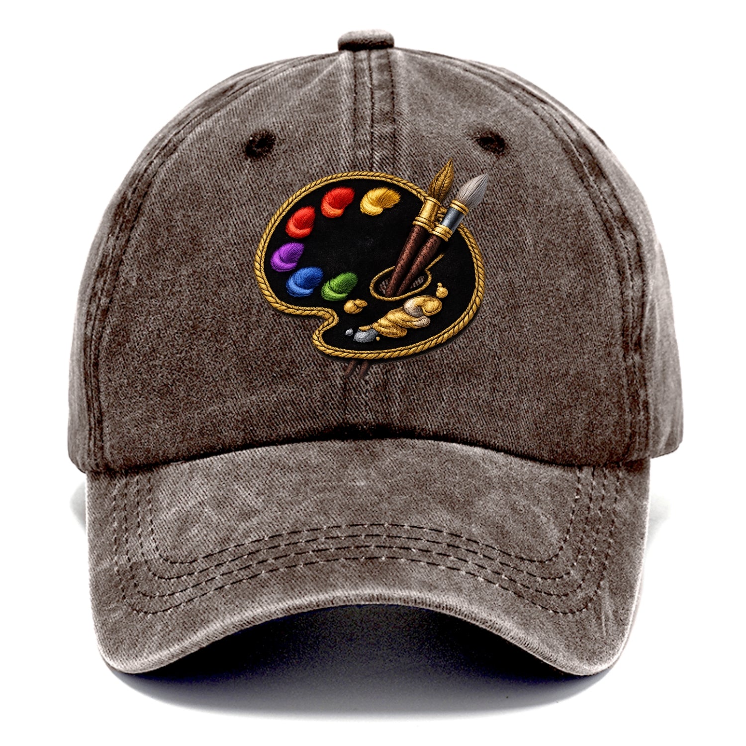 Embroidered patch design - PAINT PALETTE - artist palette with brushes in rainbow and - Classic Cap - Brown