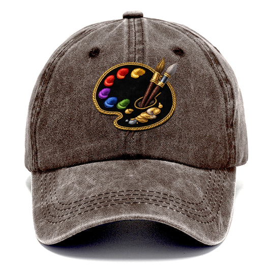 Embroidered patch design - PAINT PALETTE - artist palette with brushes in rainbow and - Classic Cap - Brown
