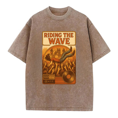 Crowd surfing at packed concert - "Riding the Wave" - concert energy - Vintage T-shirt - Brown