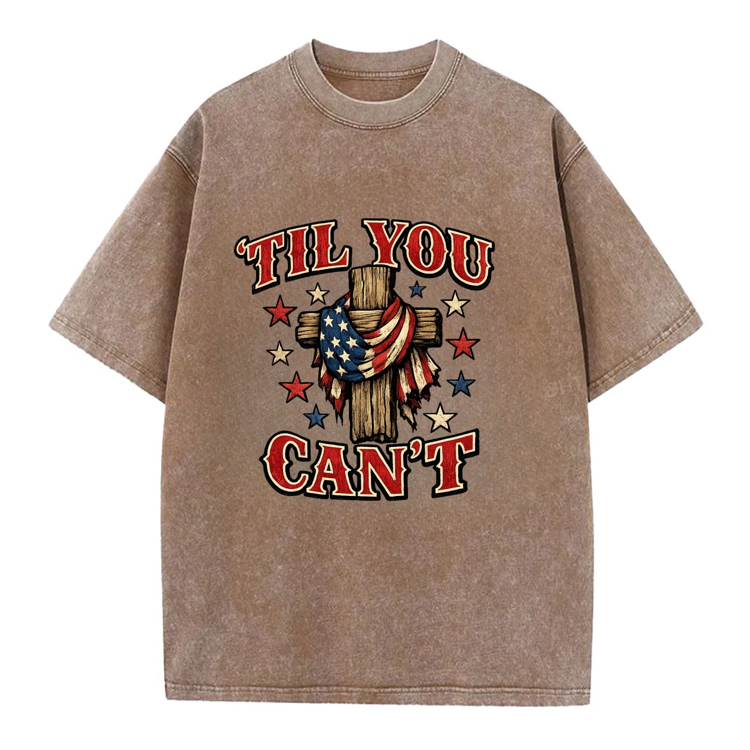 Til You Cant - Flag Cross - Vintage T-shirt - Brown