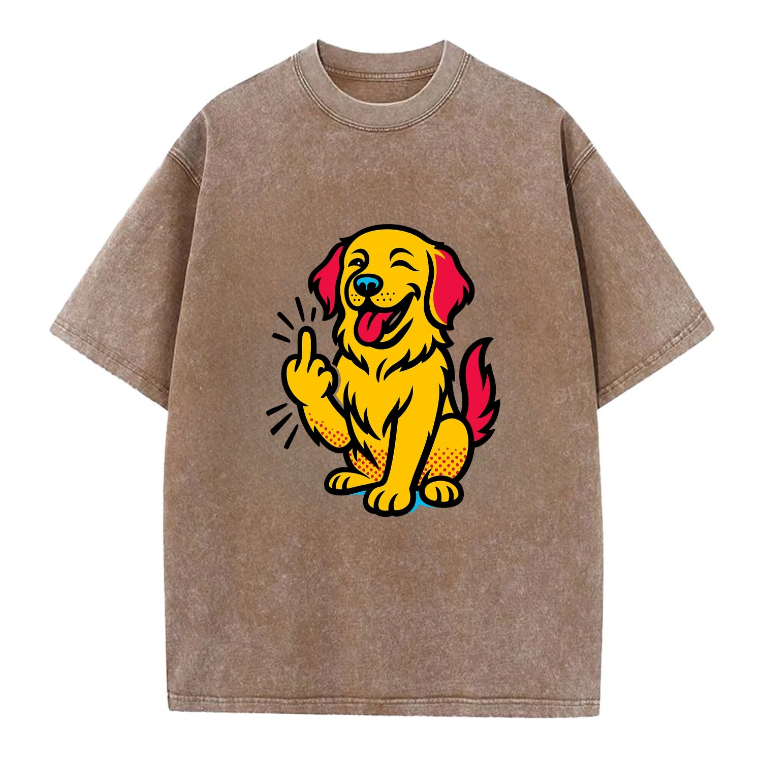 Golden Retriever with happy smile and golden coat, fluffy paw raised - Vintage T-shirt - Brown