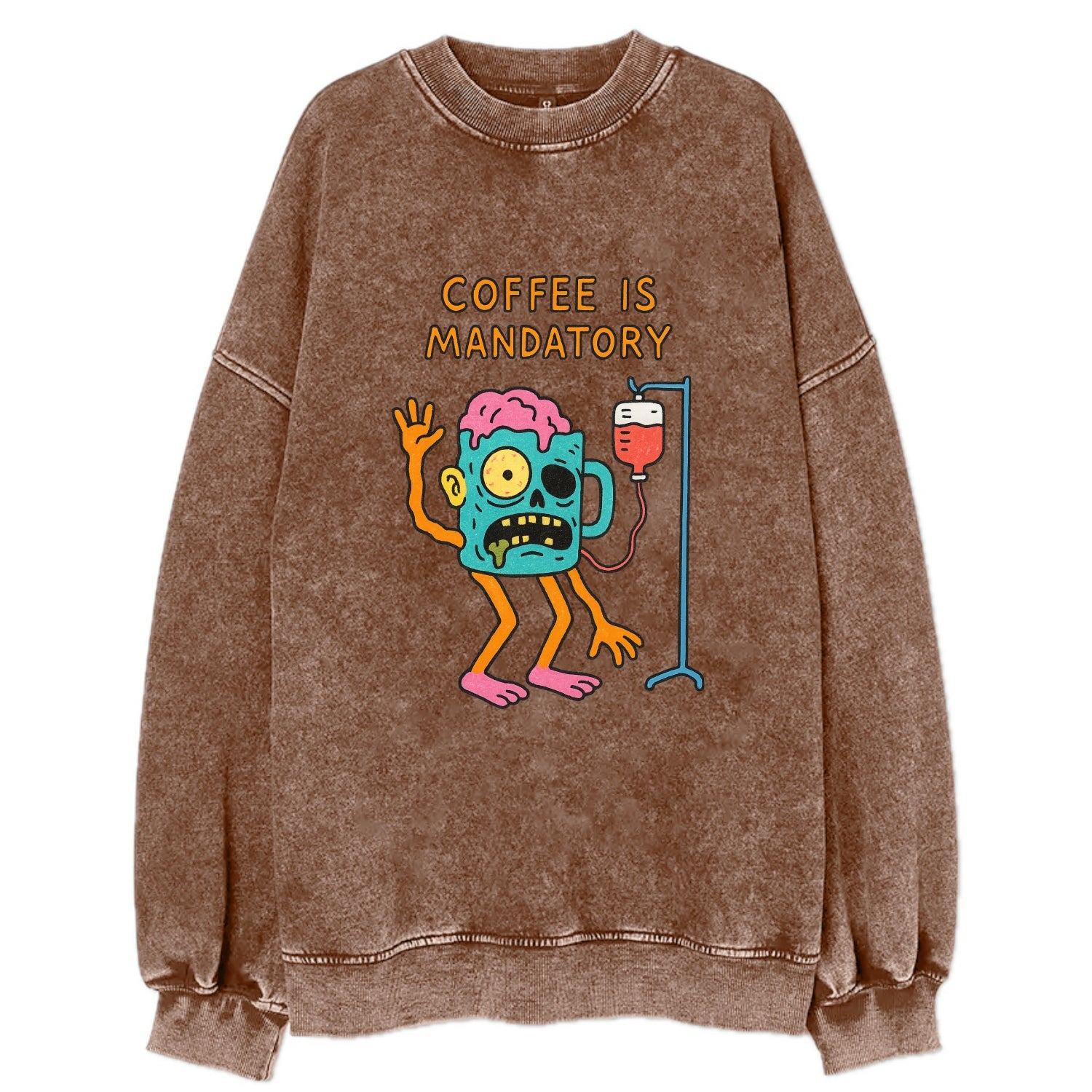 COFFEE IS MANDATORY | Zombie mug with IV drip - Vintage Sweatshirt - Brown
