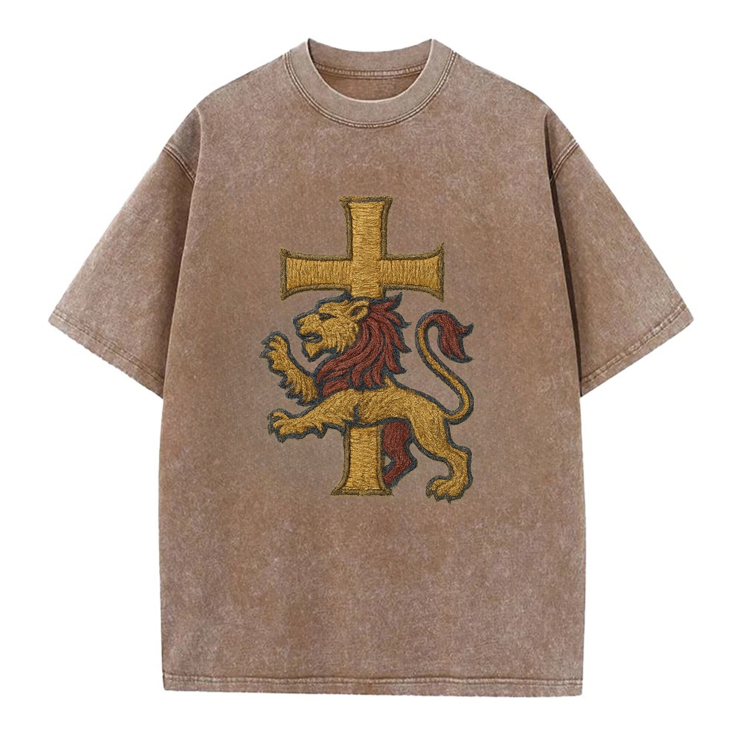 Lion and Cross  - Vintage T-shirt - Brown