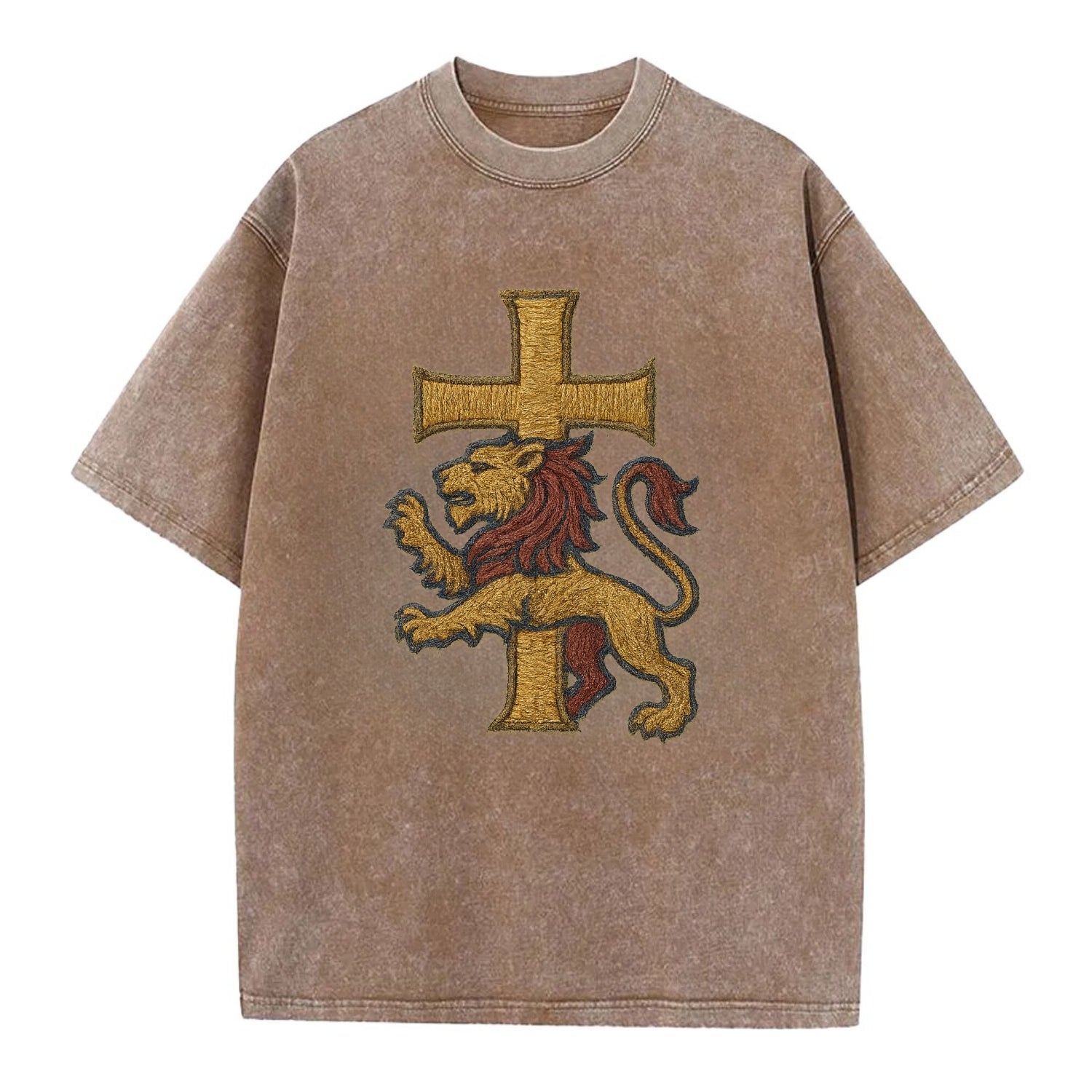 Lion and Cross  - Vintage T-shirt - Brown