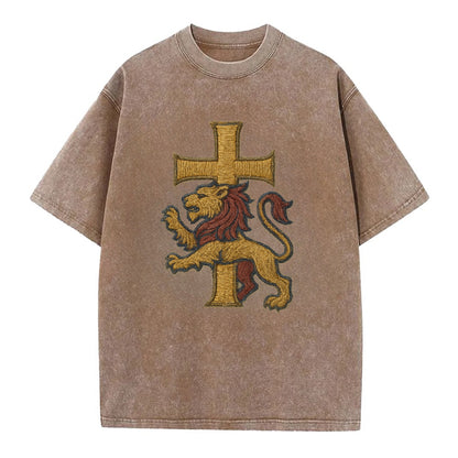 Lion and Cross  - Vintage T-shirt - Brown