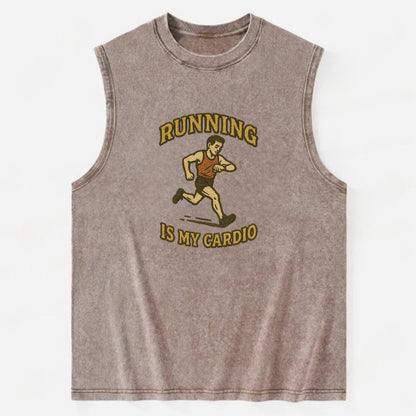 Running Late Is My Cardio  - Vintage Washed Tank - Brown