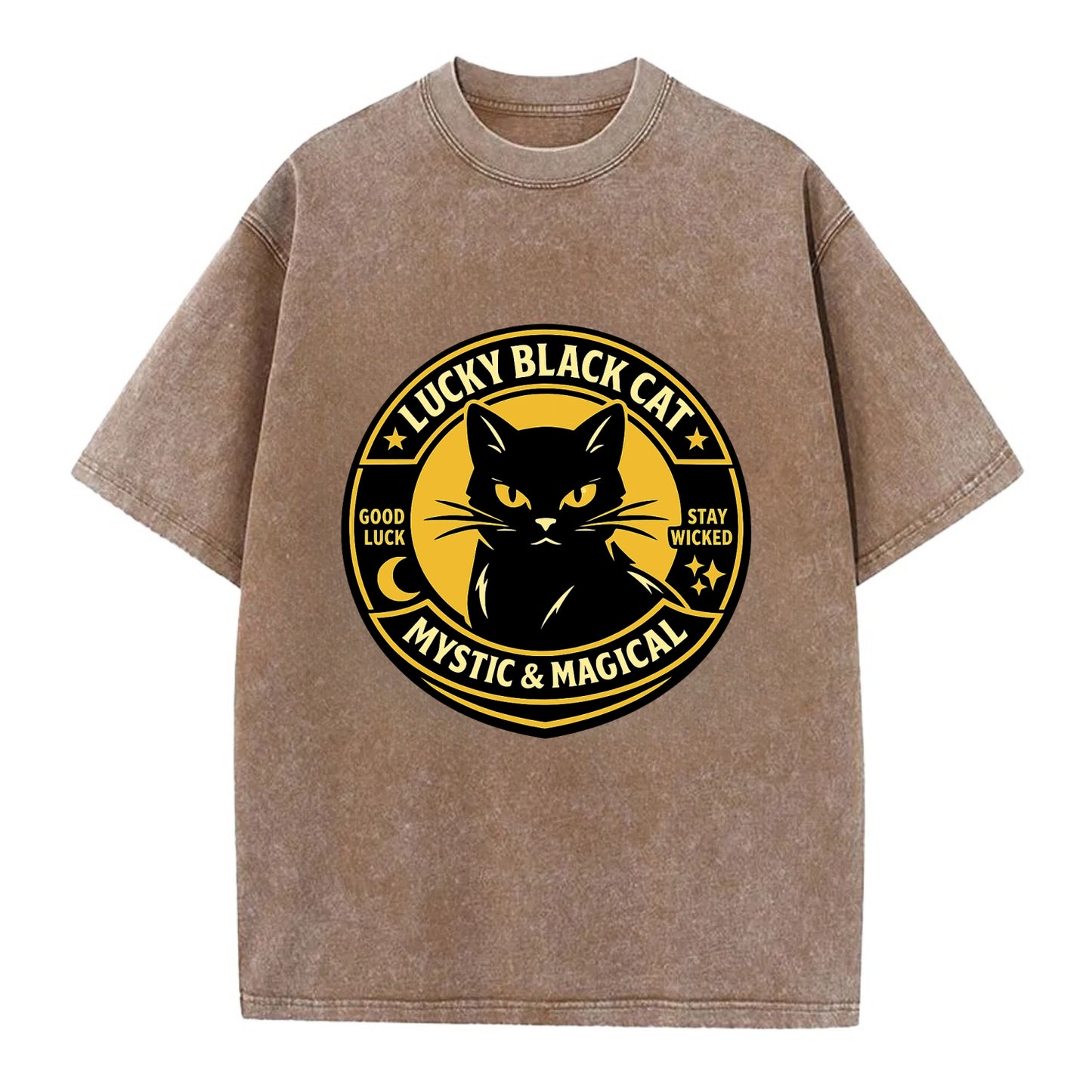 Mystic Feline Emblem - Vintage T-shirt - Brown