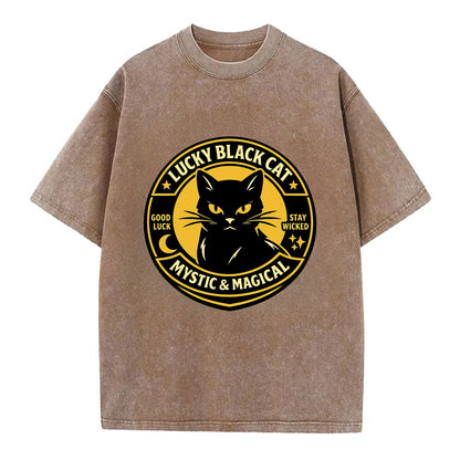 Mystic Feline Emblem - Vintage T-shirt - Brown
