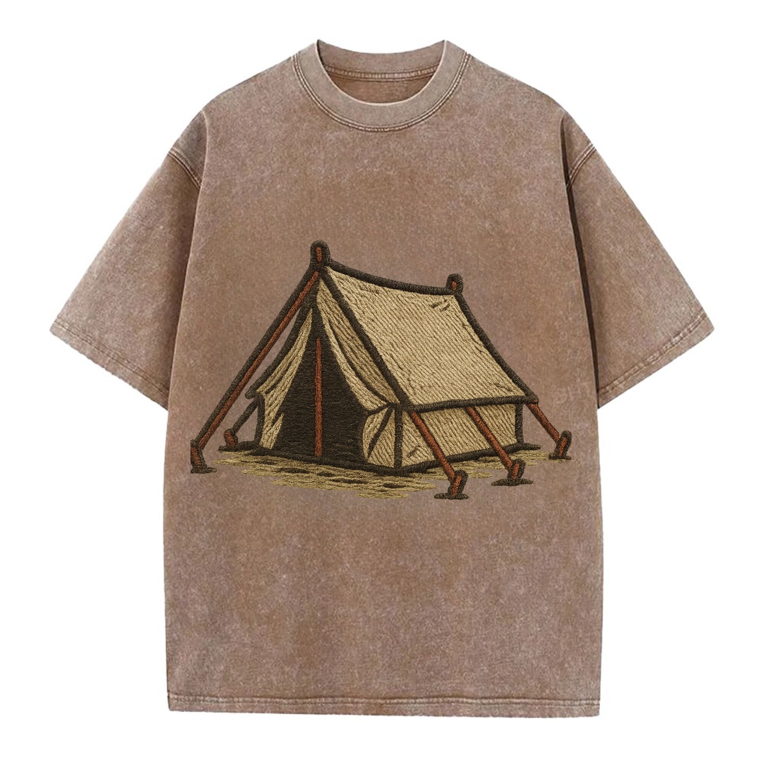 Camping Tent  - Vintage T-shirt - Brown