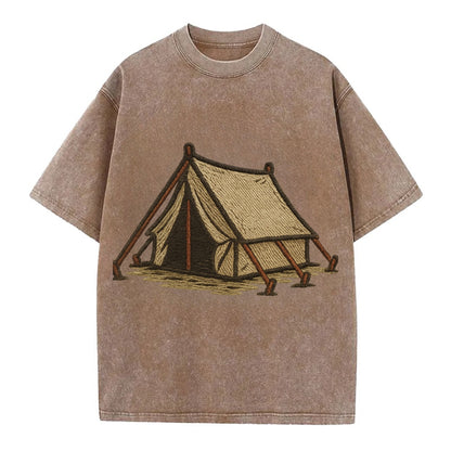 Camping Tent  - Vintage T-shirt - Brown