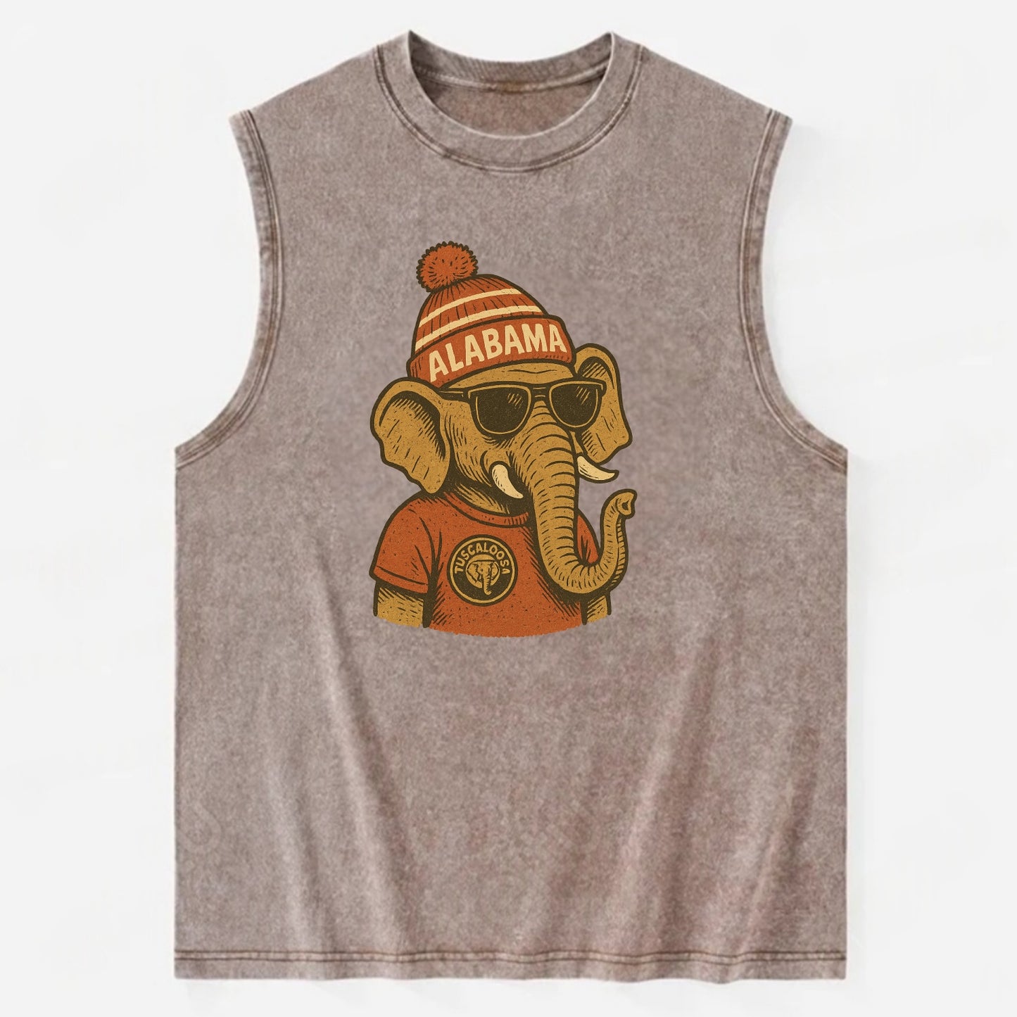 Tuscaloosa Crimson Elephant wearing Alab - Vintage Washed Tank - Brown
