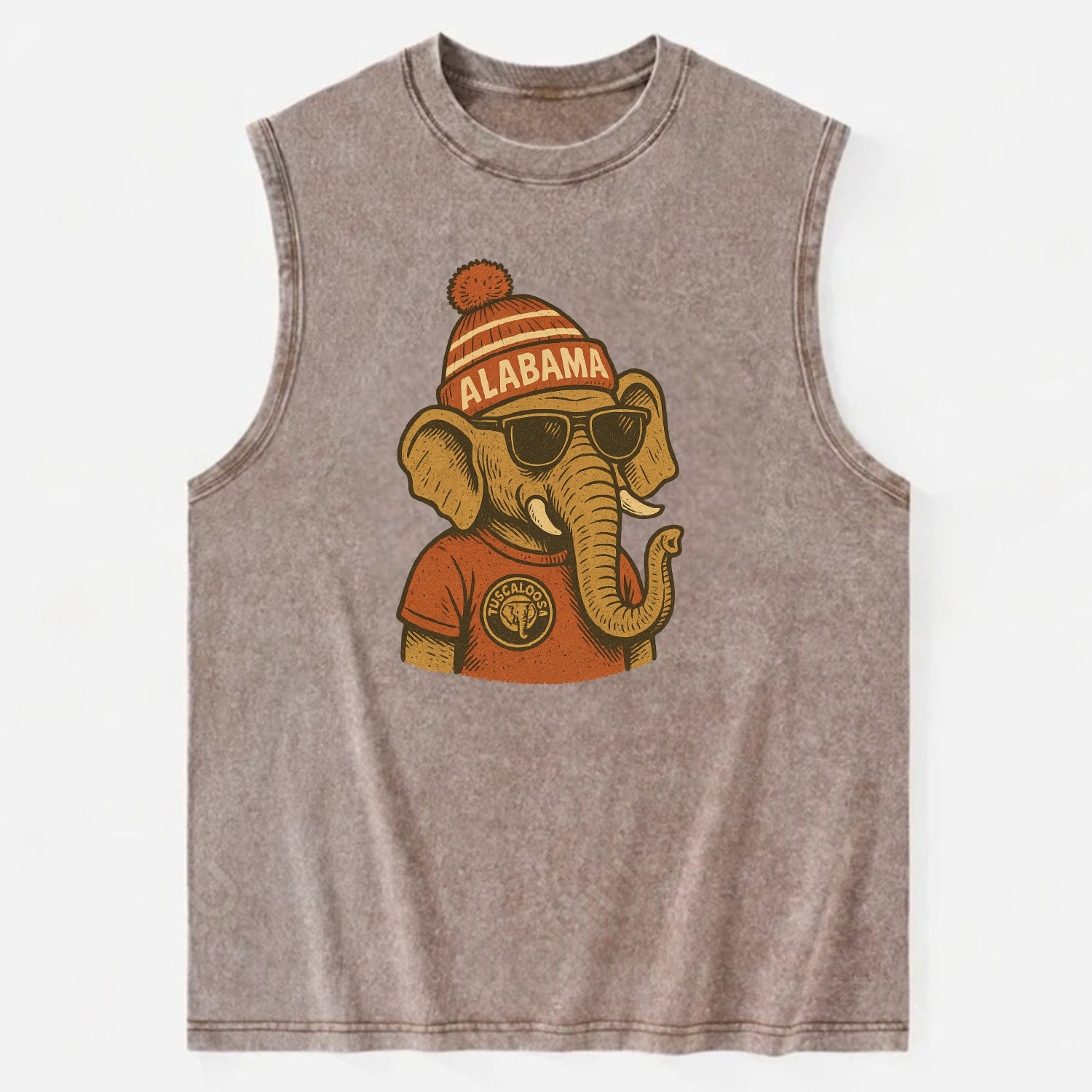 Tuscaloosa Crimson Elephant wearing Alab - Vintage Washed Tank - Brown