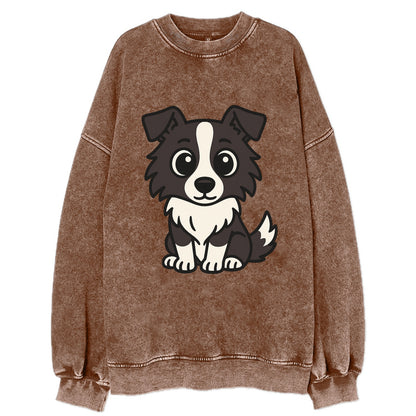 Border Collie - Intense stare sitting pose - Vintage Sweatshirt - Brown