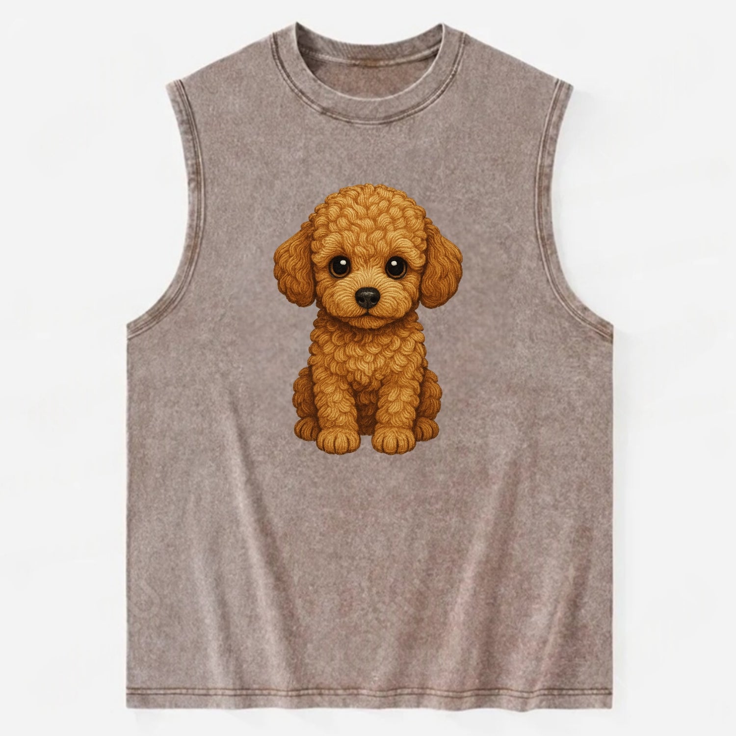 Baby Poodle Puppy - curly fluffy coat, intelligent eyes, elegant snout, - Vintage Washed Tank - Brown
