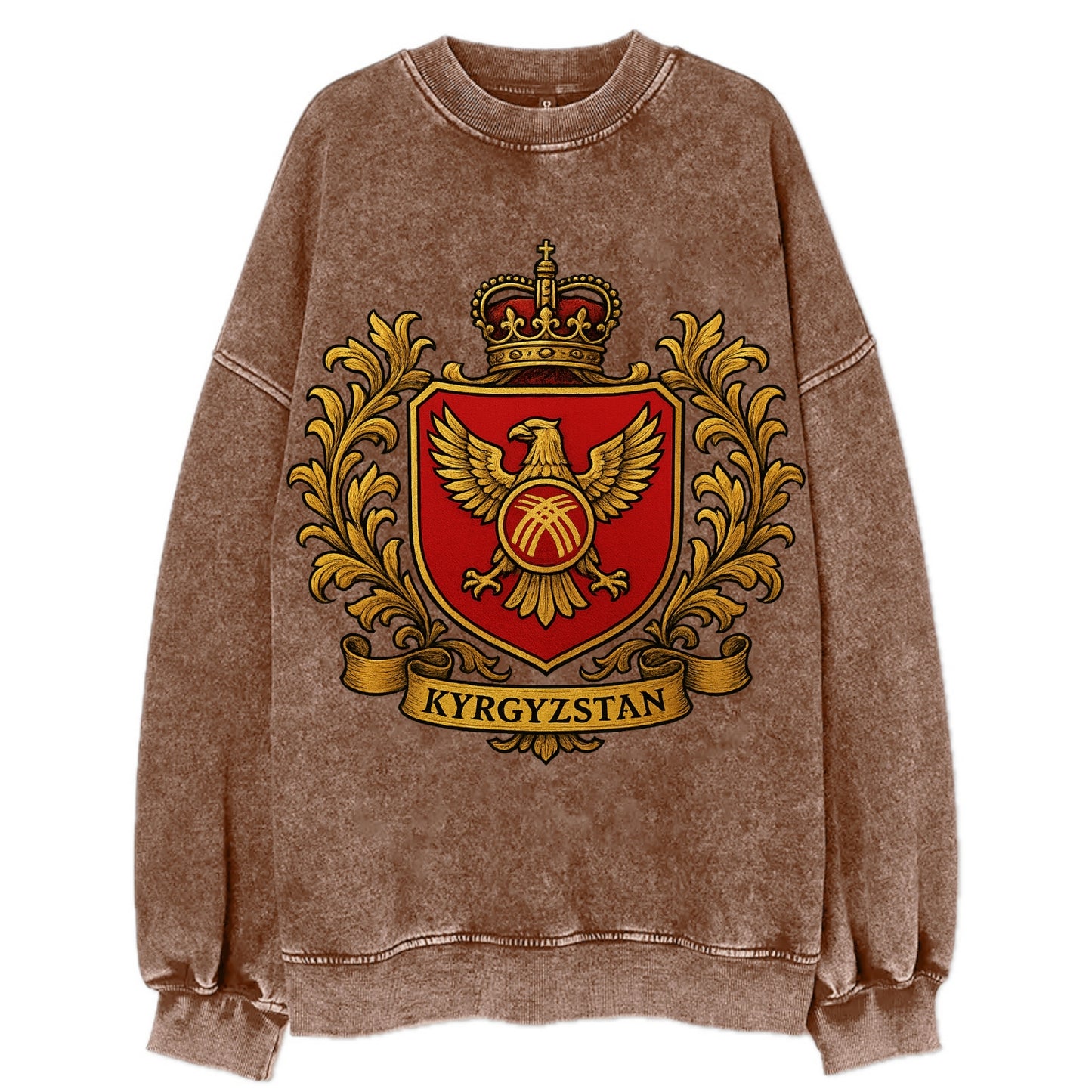 Kyrgyzstan Heritage Badge  - Vintage Sweatshirt - Brown