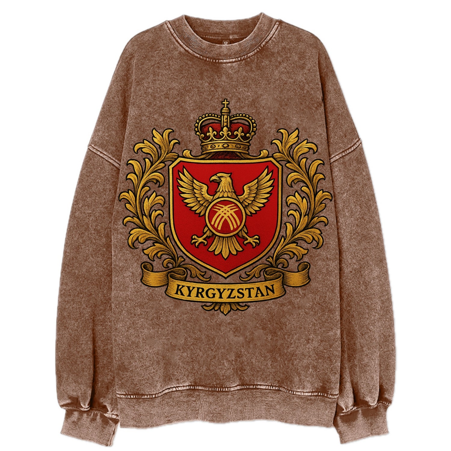 Kyrgyzstan Heritage Badge  - Vintage Sweatshirt - Brown