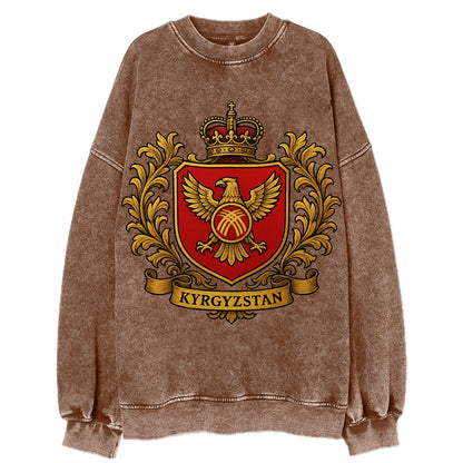 Kyrgyzstan Heritage Badge  - Vintage Sweatshirt - Brown