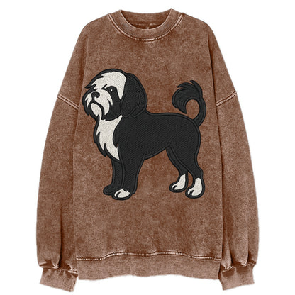 Löwchen - Black and white lion trim embr - Vintage Sweatshirt - Brown