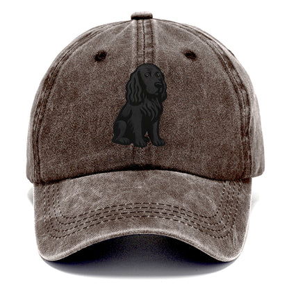 Field Spaniel - Black silky coat embroidered pose - Classic Cap - Brown