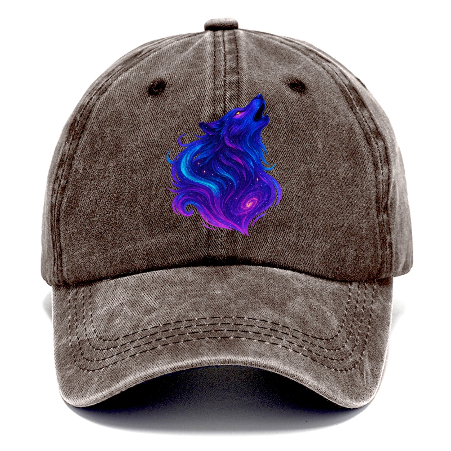 Noble wolf with flowing fur that transforms into aurora borealis streams, cyan and - Classic Cap - Brown