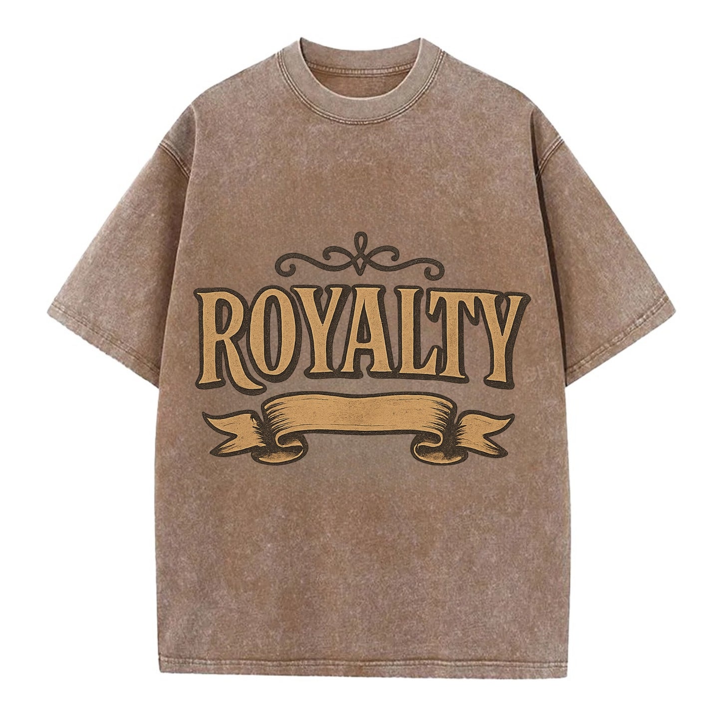 Bold typography design - "ROYALTY" - regal bearing, noble spirit - Vintage T-shirt - Brown