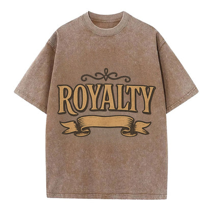 Bold typography design - "ROYALTY" - regal bearing, noble spirit - Vintage T-shirt - Brown