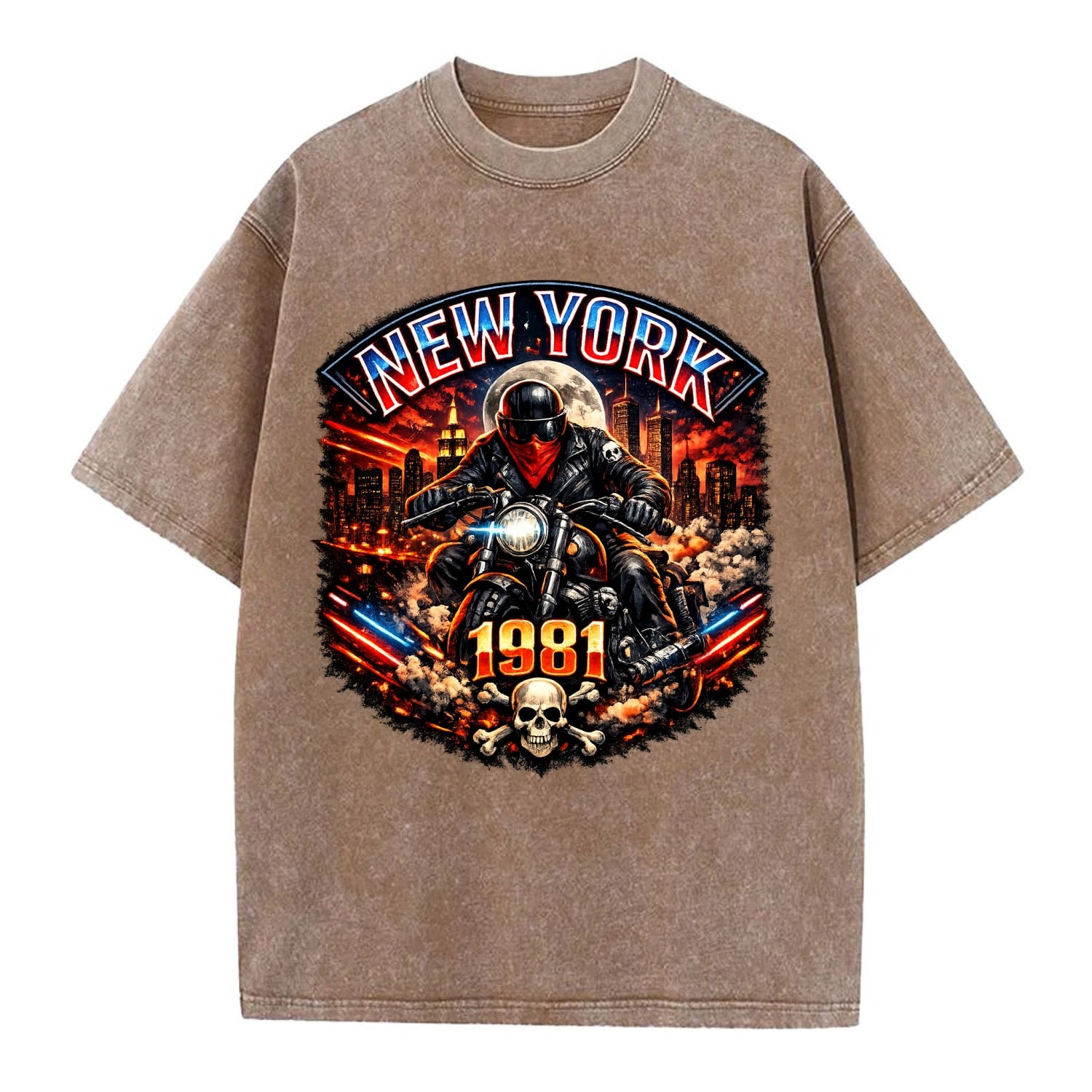 New York 1981 Biker - Vintage T-shirt - Brown