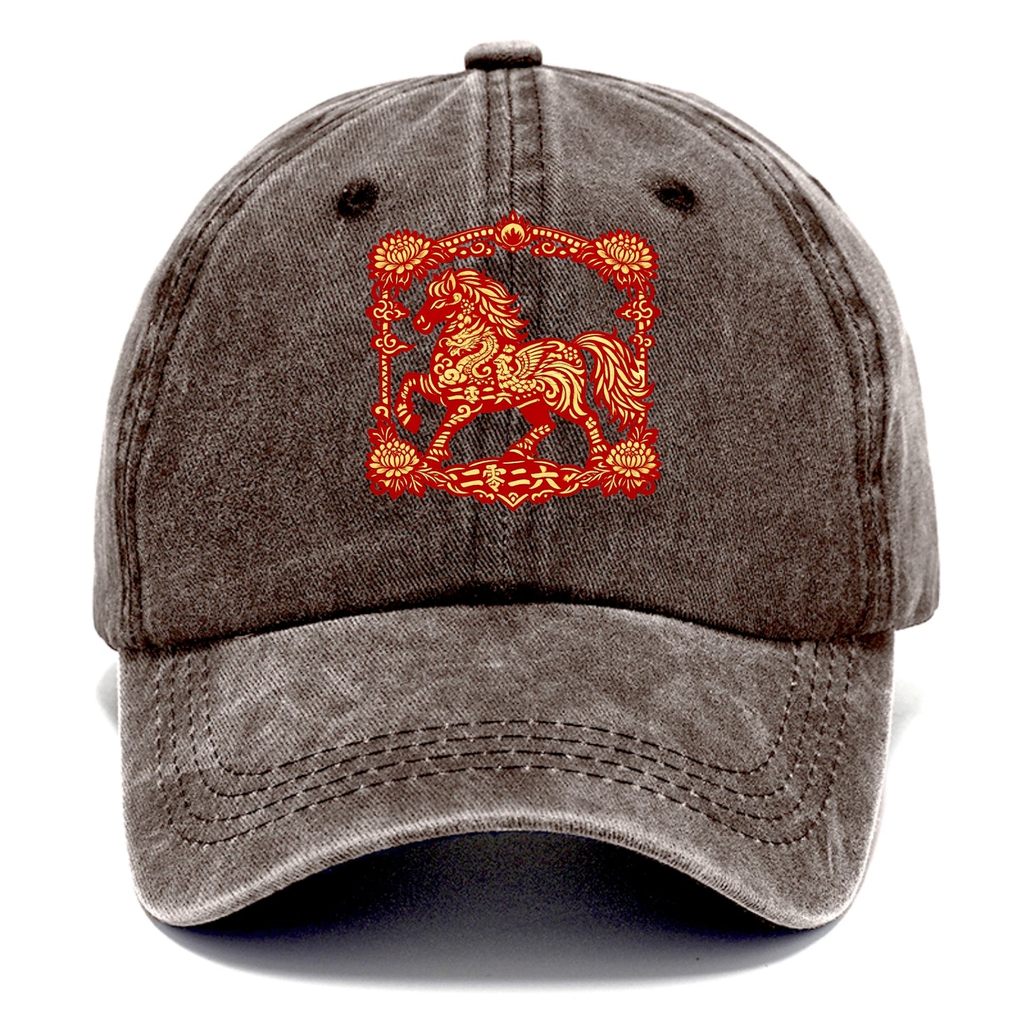 HORSE | Silk style horse design | Gold and silver thread appearance | Phoenix and - Classic Cap - Brown