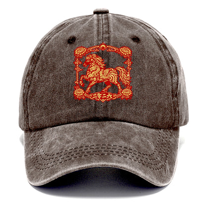 HORSE | Silk style horse design | Gold and silver thread appearance | Phoenix and - Classic Cap - Brown