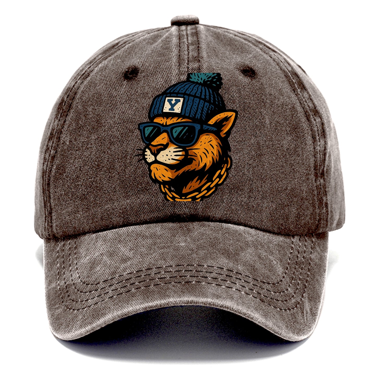 Provo Cougar wearing BYU beanie with Y patch - Classic Cap - Brown