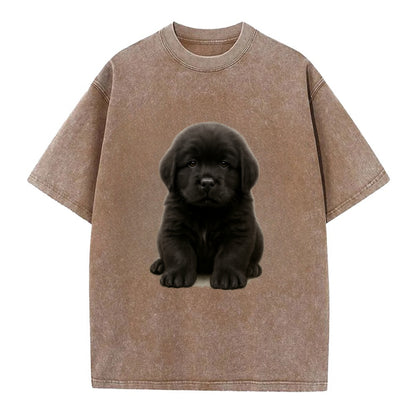 Baby Newfoundland Puppy - giant fluffy black, gentle eyes, webbed paws, - Vintage T-shirt - Brown