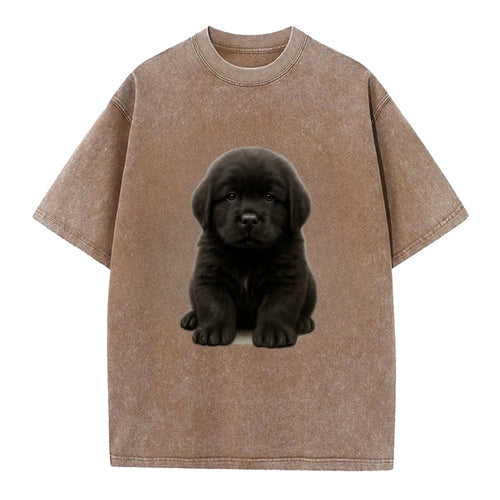 Baby Newfoundland Puppy - giant fluffy black, gentle eyes, webbed paws, - Vintage T-shirt