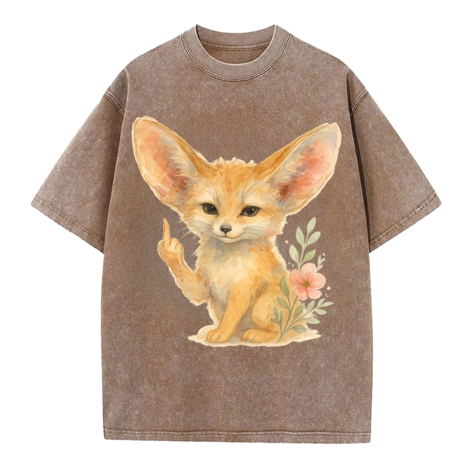 tiny fennec fox with oversized ears, one small paw raised in sass - Vintage T-shirt - Brown