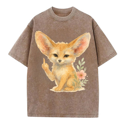 tiny fennec fox with oversized ears, one small paw raised in sass - Vintage T-shirt - Brown