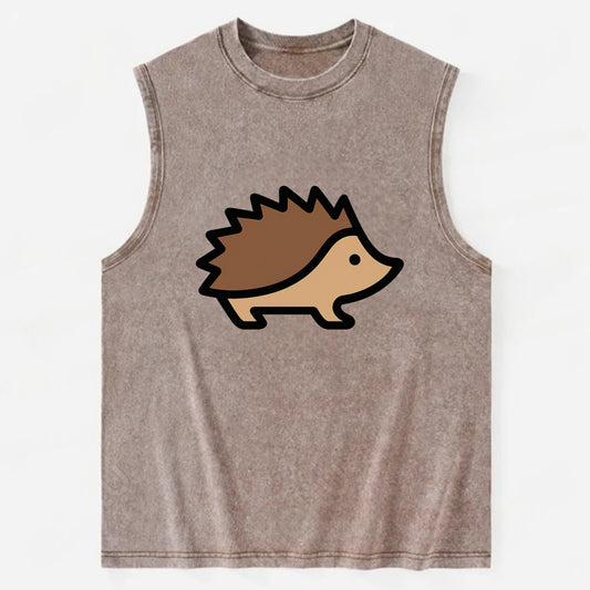 Hedgehog - Brown spiky back flat side profile - Vintage Washed Tank - Brown