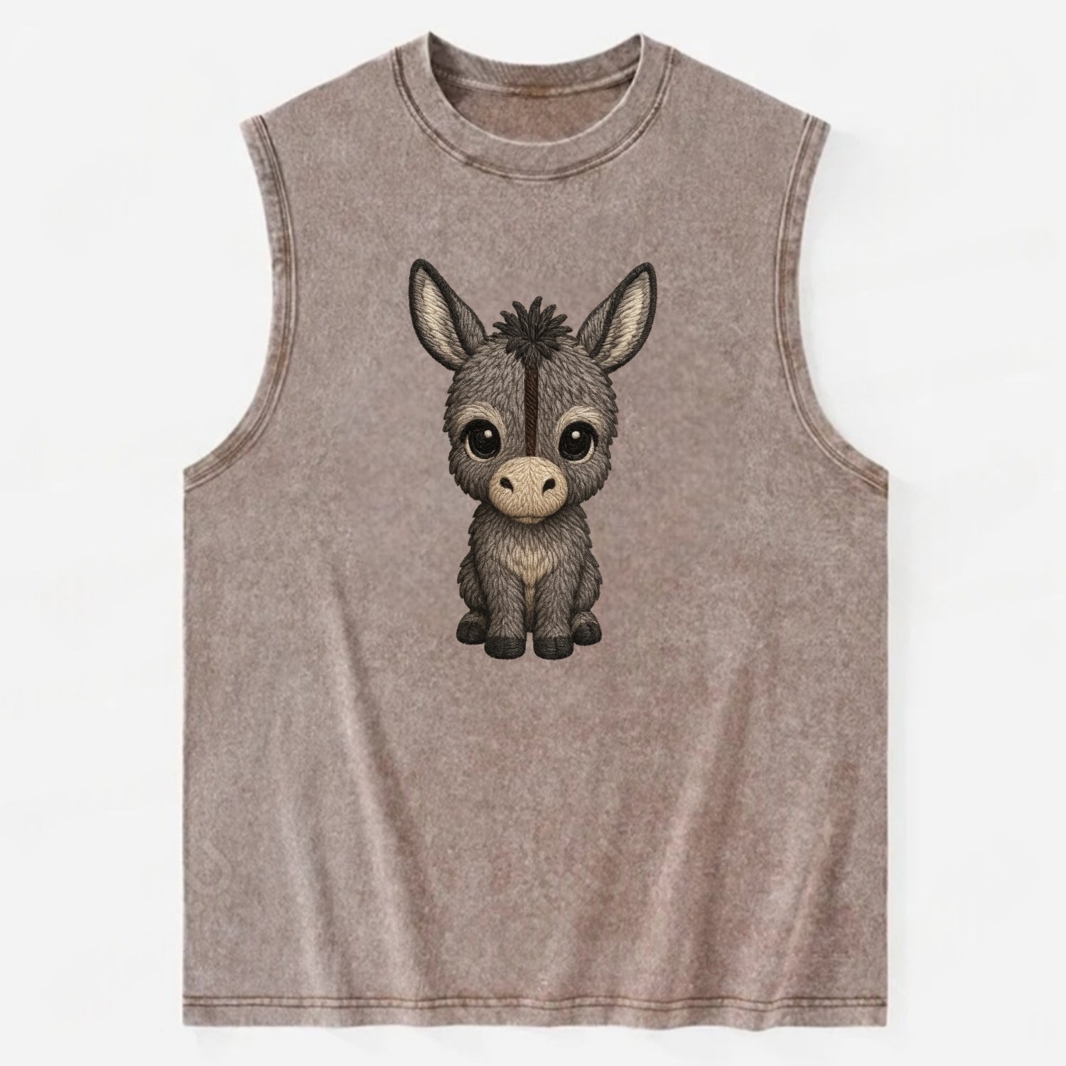 Baby Donkey Foal - gray fluffy, long ears, dark stripe, gentle eyes, - Vintage Washed Tank - Brown