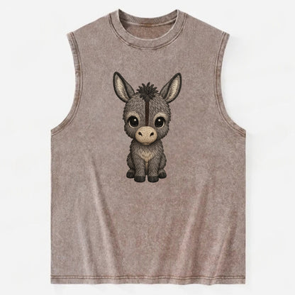 Baby Donkey Foal - gray fluffy, long ears, dark stripe, gentle eyes, - Vintage Washed Tank - Brown